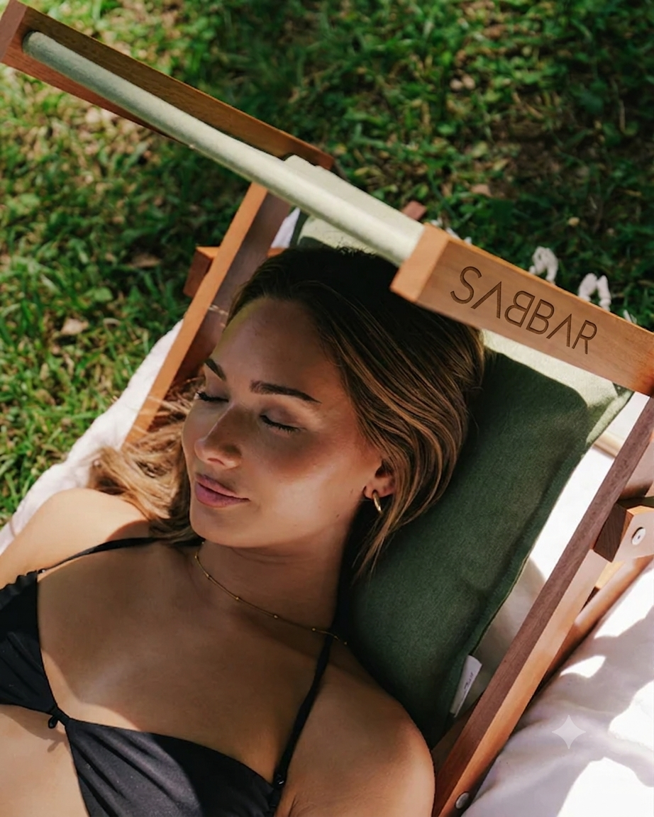 Adjustable Solid Wood Beach Headrest with Built-in Sun Shade  | SABBAR