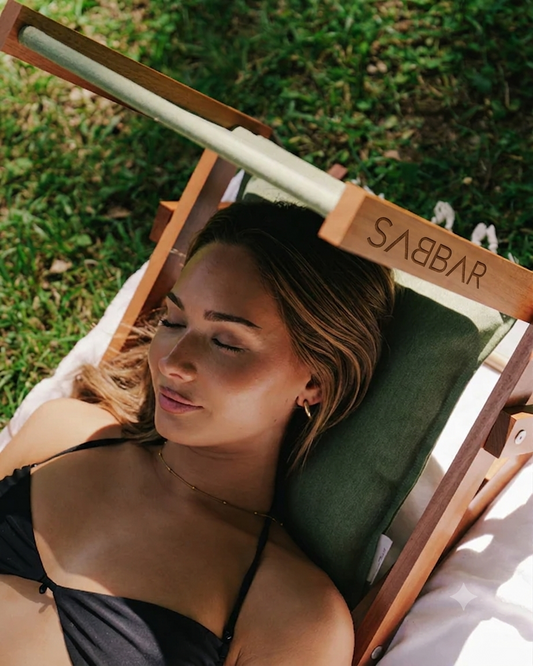 Adjustable Solid Wood Beach Headrest with Built-in Sun Shade  | SABBAR